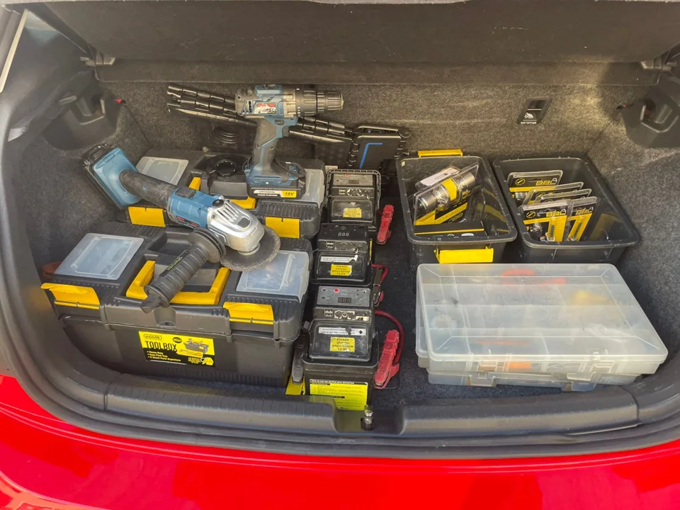Locksmith tools and replacement parts inside the mobile service vehicle